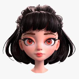 Cartoon Brunette Girl Head 3D